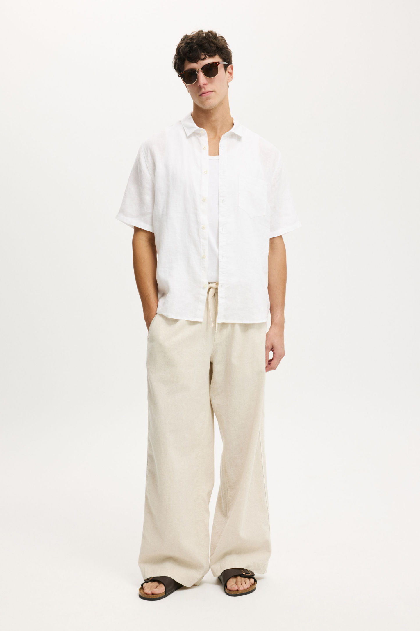 Relaxed Linen Short Sleeve Shirt, WHITE - example image 2