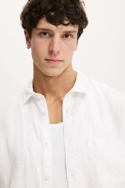 Relaxed Linen Short Sleeve Shirt, WHITE - example image 4