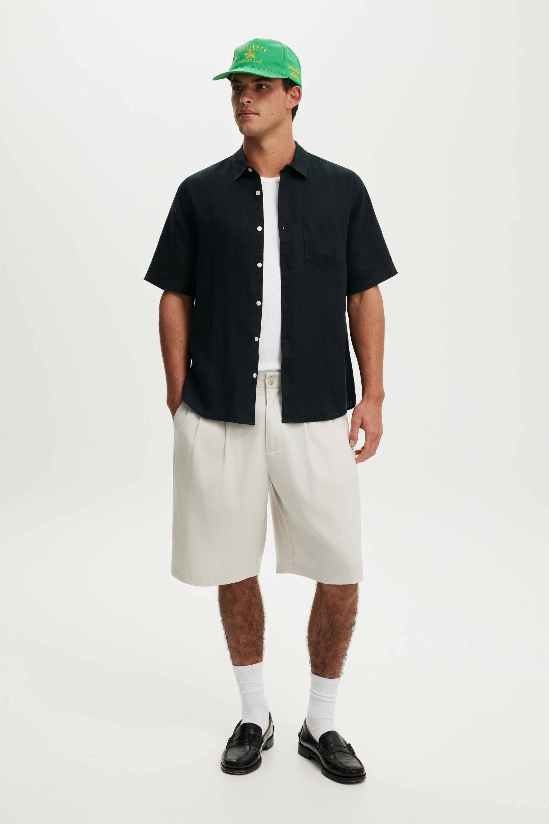 Relaxed Linen Short Sleeve Shirt, FADED BLACK - example image 2