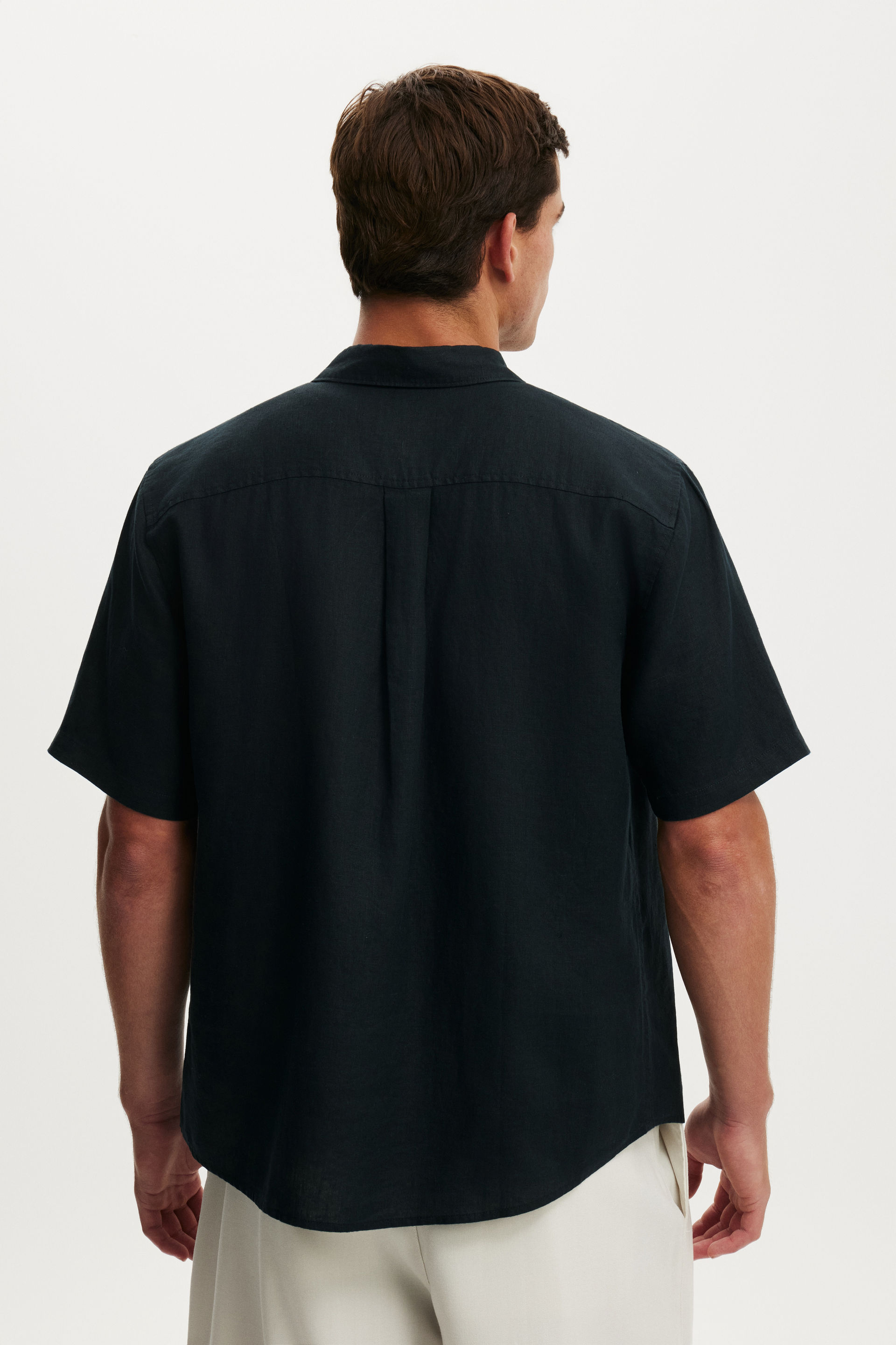 Relaxed Linen Short Sleeve Shirt, FADED BLACK - example image 3