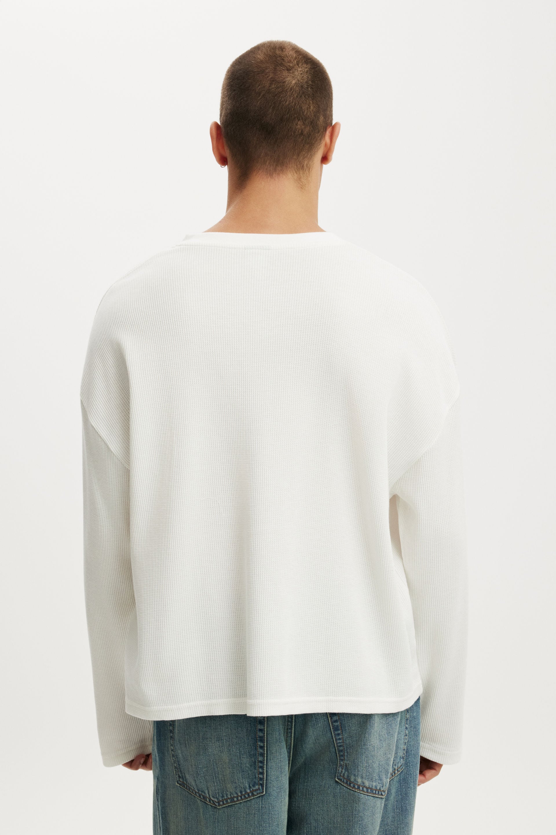 Relaxed Fit Textured Henley Long Sleeve, VINTAGE WHITE WAFFLE - example image 3