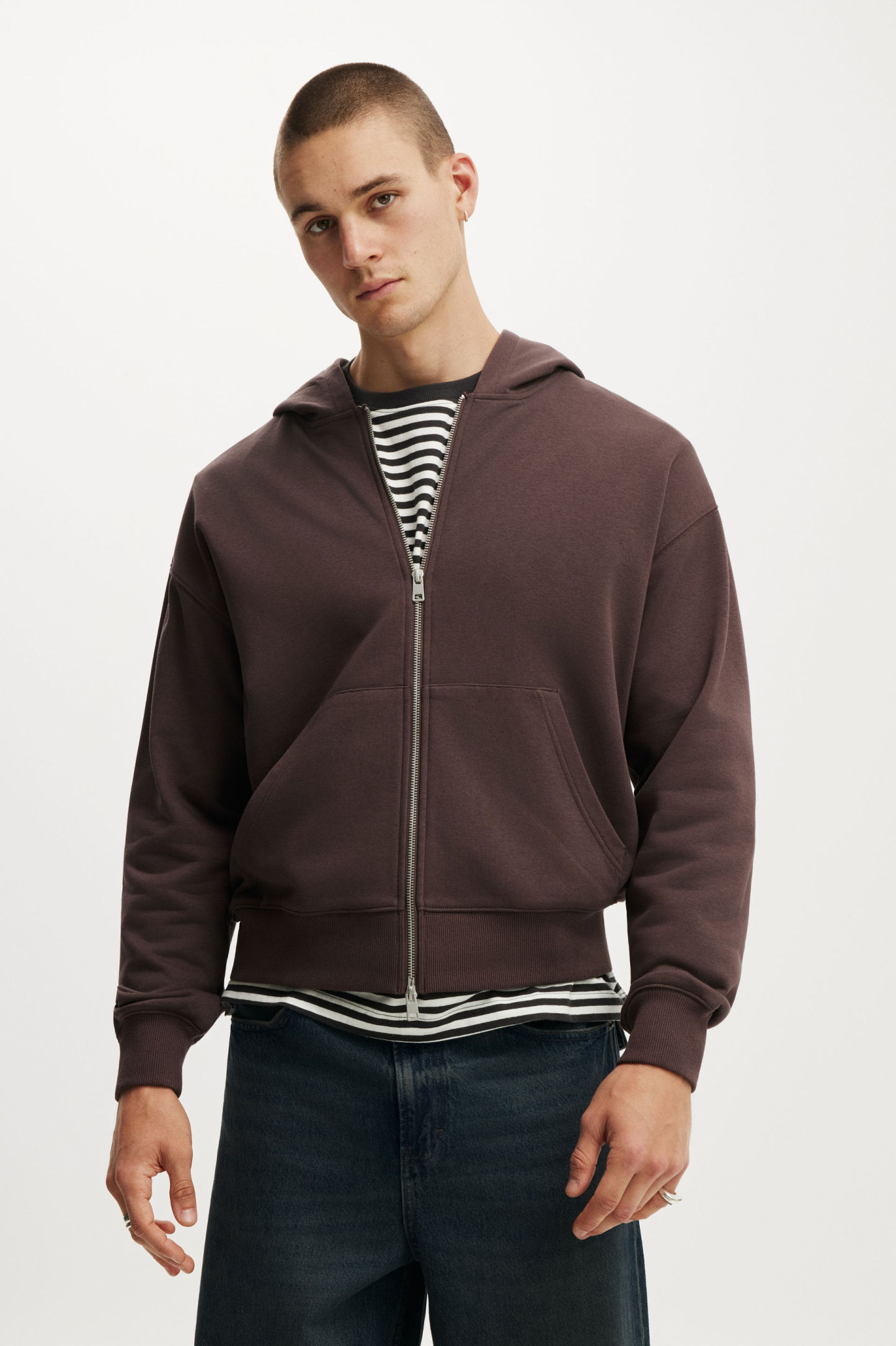 Zip Up Hoodie, DARK BROWN - example image 2