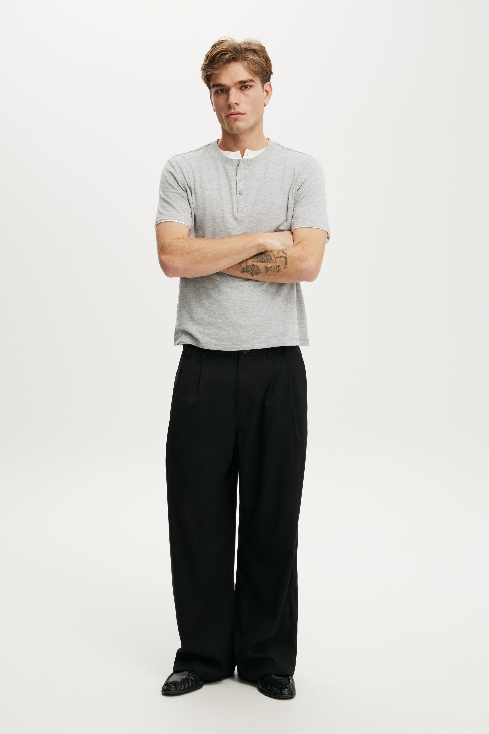 Fitted Henley T-Shirt, GREY MARLE - example image 2