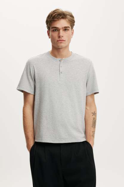 Fitted Henley T-Shirt, GREY MARLE - example image 1