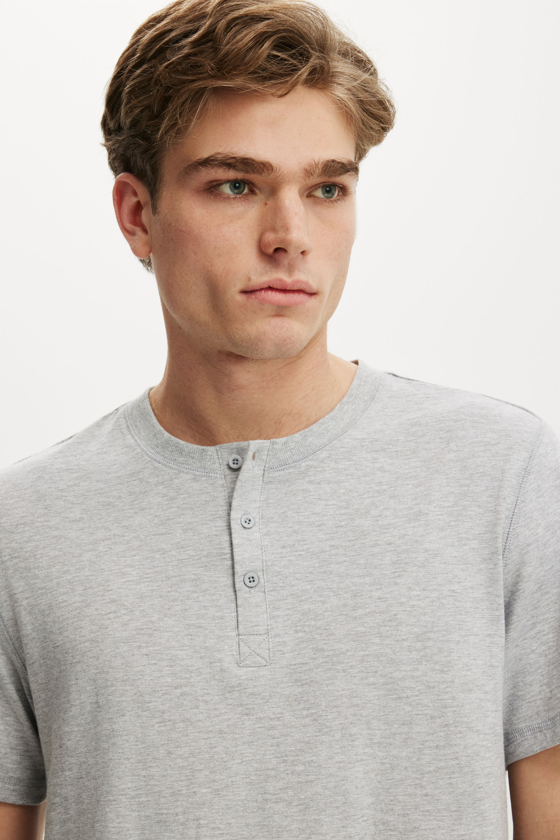 Fitted Henley T-Shirt, GREY MARLE - example image 4