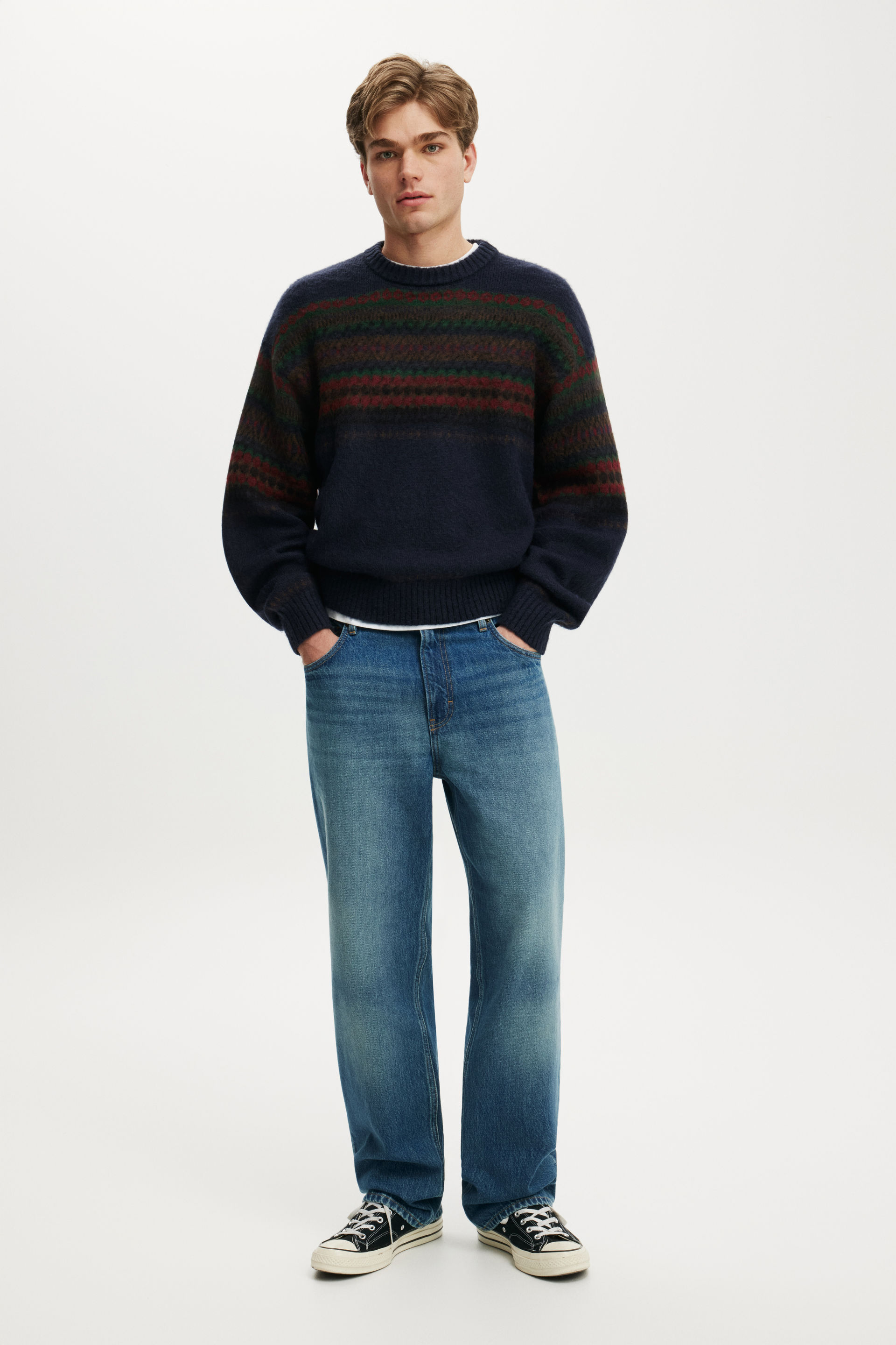 Super Soft Boxy Sweater, NAVY PATTERN PANEL - example image 2