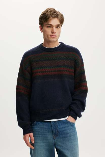 Super Soft Boxy Sweater, NAVY PATTERN PANEL - example image 1