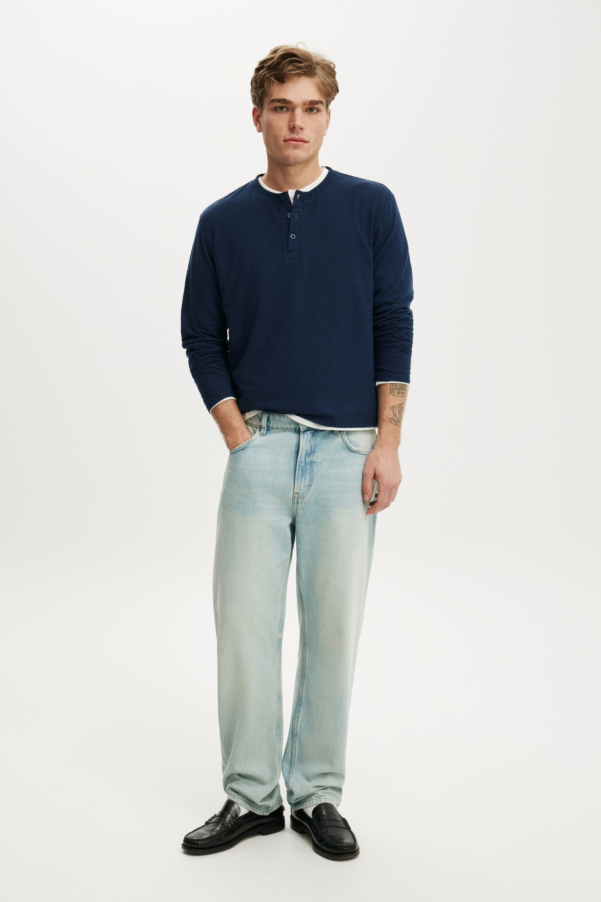 Fitted Henley Long Sleeve T-Shirt, VINTAGE NAVY - example image 2