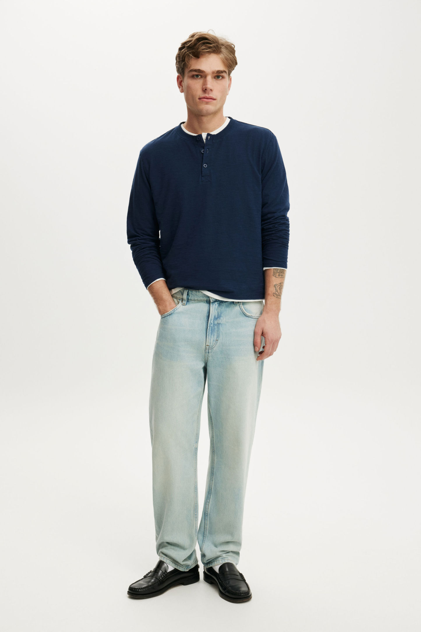Fitted Henley Long Sleeve T-Shirt, VINTAGE NAVY - example image 2