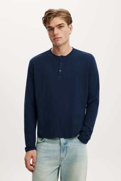 Fitted Henley Long Sleeve T-Shirt, VINTAGE NAVY - example image 1