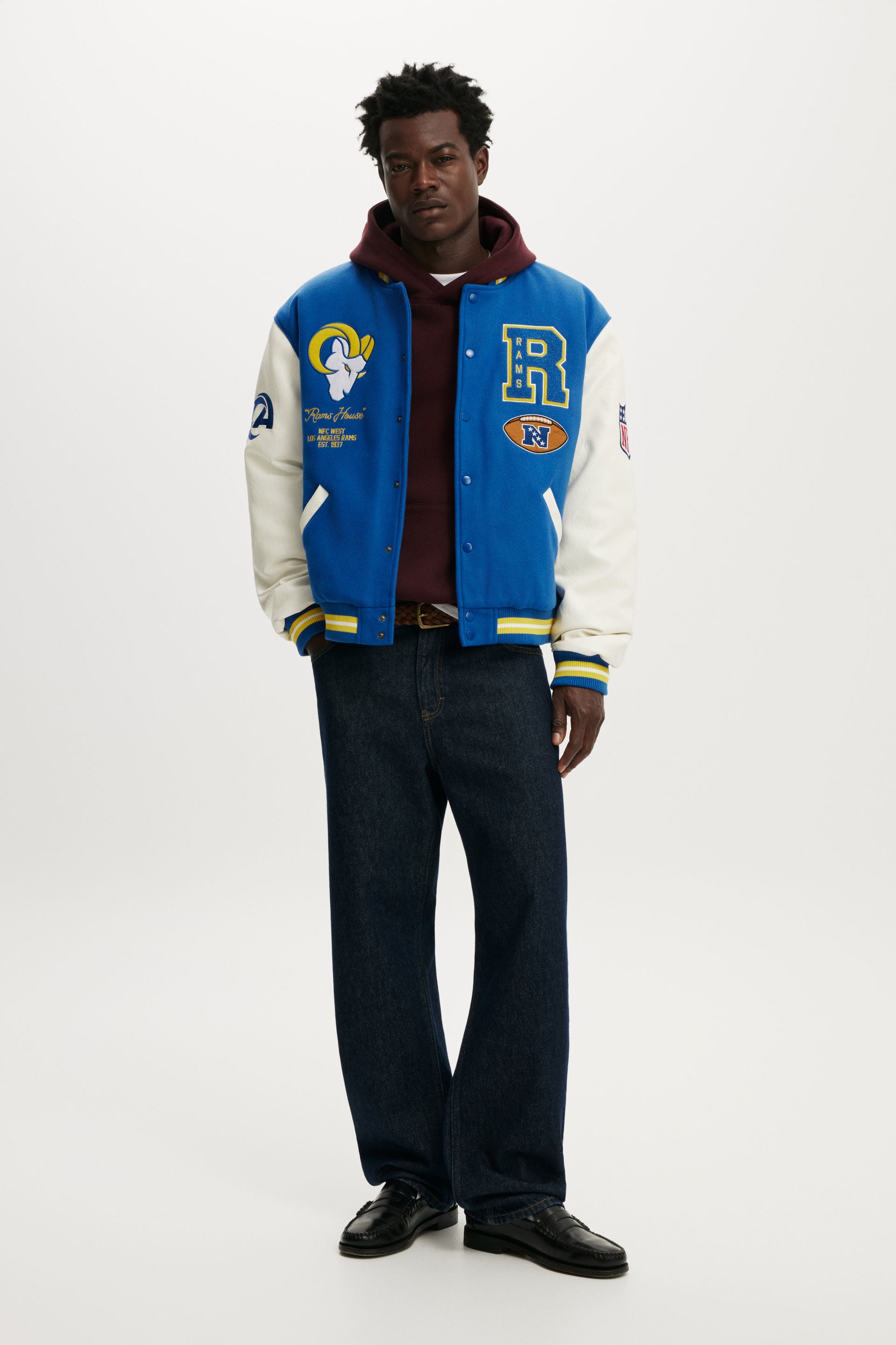 NFL Los Angeles Rams Varsity Bomber Jacket, LCN NFL LA RAMS ROYAL BLUE - example image 2