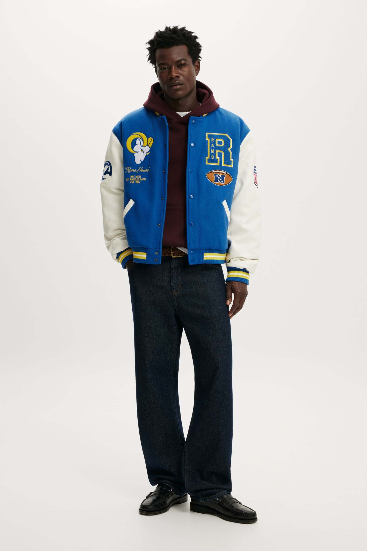 NFL Los Angeles Rams Varsity Bomber Jacket, LCN NFL LA RAMS ROYAL BLUE - example image 2