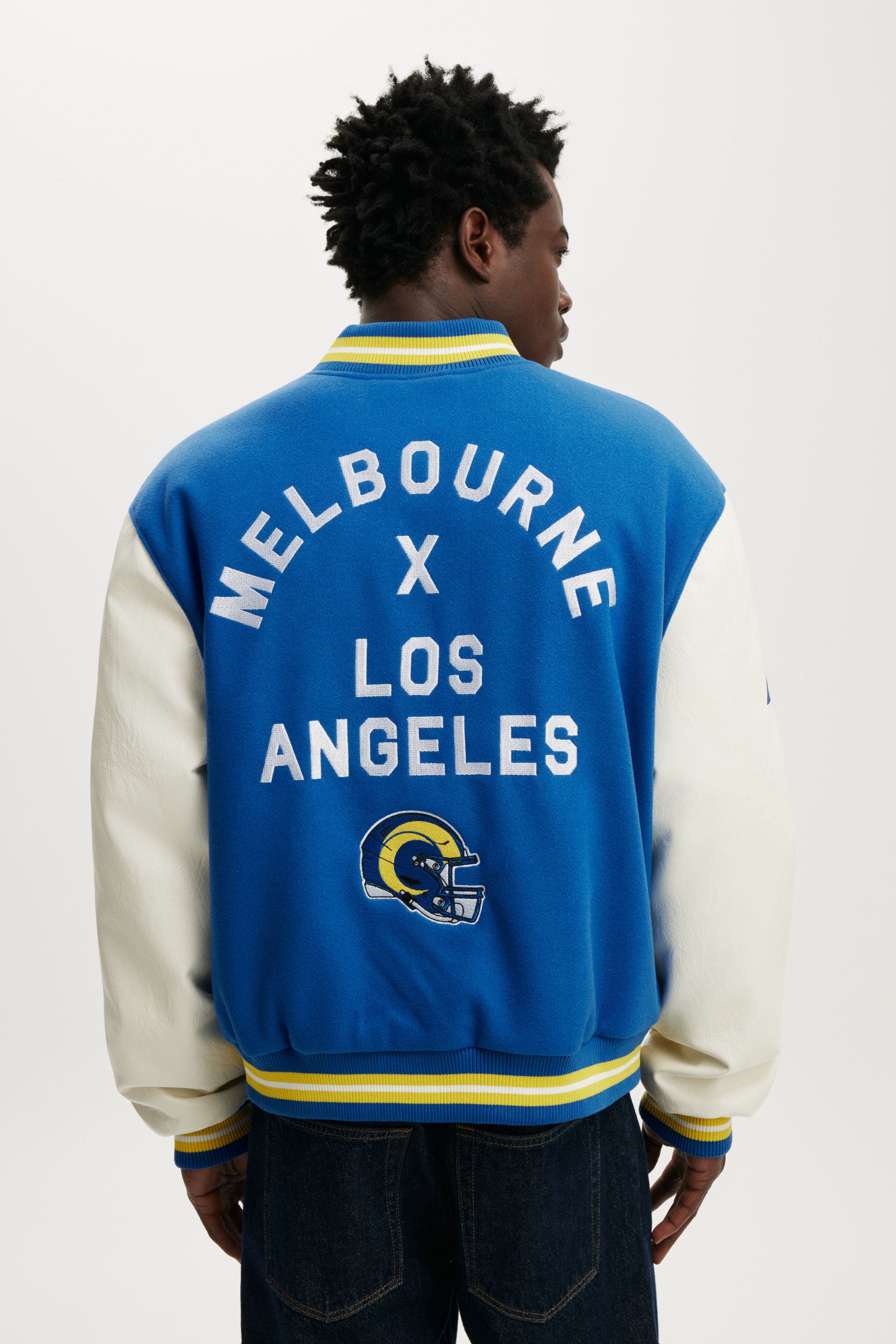NFL Los Angeles Rams Varsity Bomber Jacket, LCN NFL LA RAMS ROYAL BLUE - example image 3