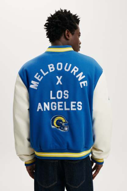 NFL Los Angeles Rams Varsity Bomber Jacket, LCN NFL LA RAMS ROYAL BLUE - example image 3