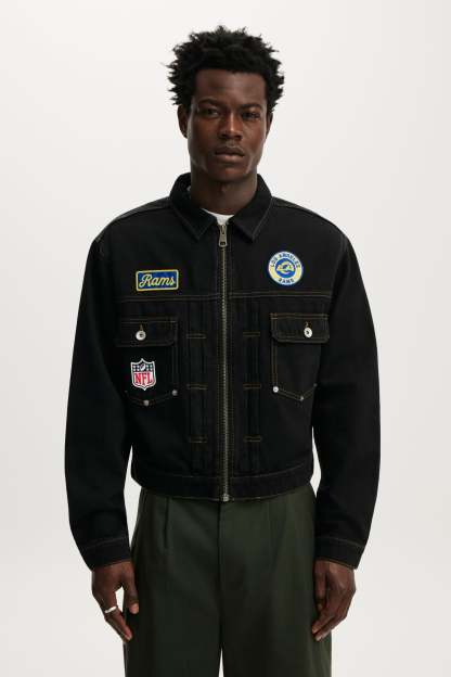 NFL Los Angeles Rams Denim Jacket, LCN NFL RAMS RINSE BLACK - example image 1