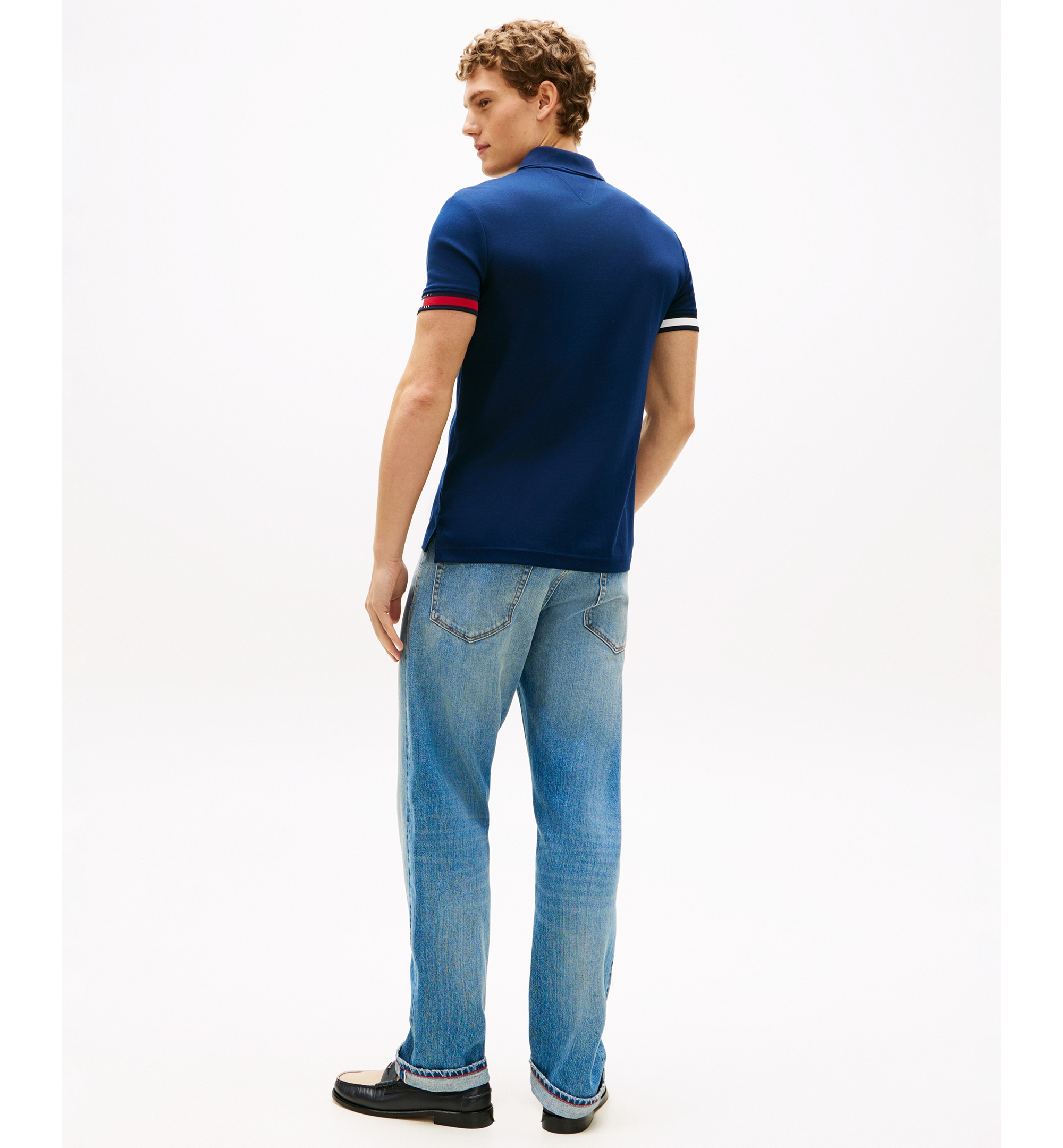 Tommy Hilfiger Men's Slim-Fit Smooth Touch Red, White, and Blue Cuff Polo Shirt - Carbon Navy