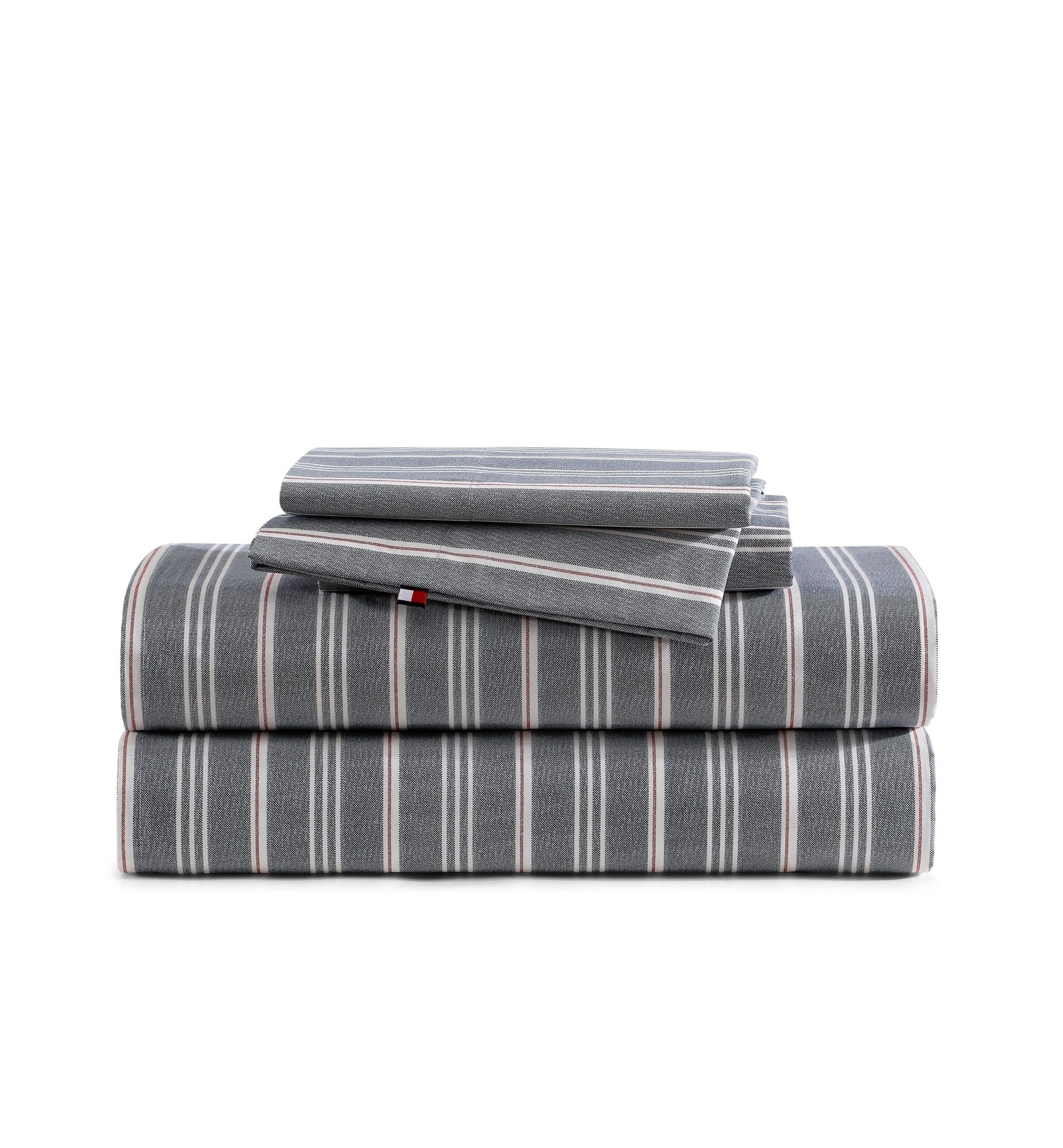 Tommy Hilfiger Printed 200-Thread Count Cotton Percale Sheet Set - Sullivan Stripe Gray