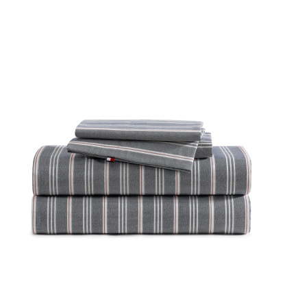 Tommy Hilfiger Printed 200-Thread Count Cotton Percale Sheet Set - Sullivan Stripe Gray