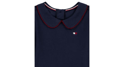 Tommy Hilfiger Girls' 4-6X Peter Pan Collar Plaid Detail Dress - Navy/Red