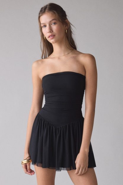 UO Modern Mesh Basque Waist Strapless Mini Dress - Black