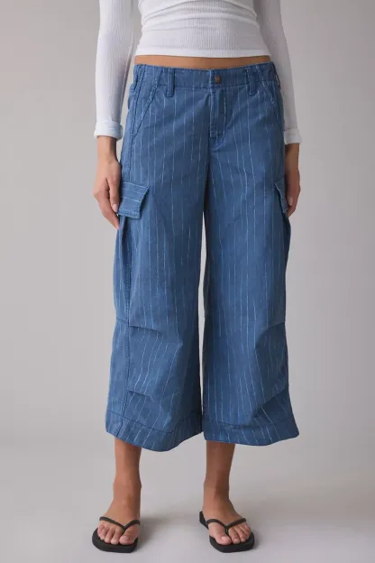 BDG A Cut Above Cropped Wide Leg Pants - Blue Stripe