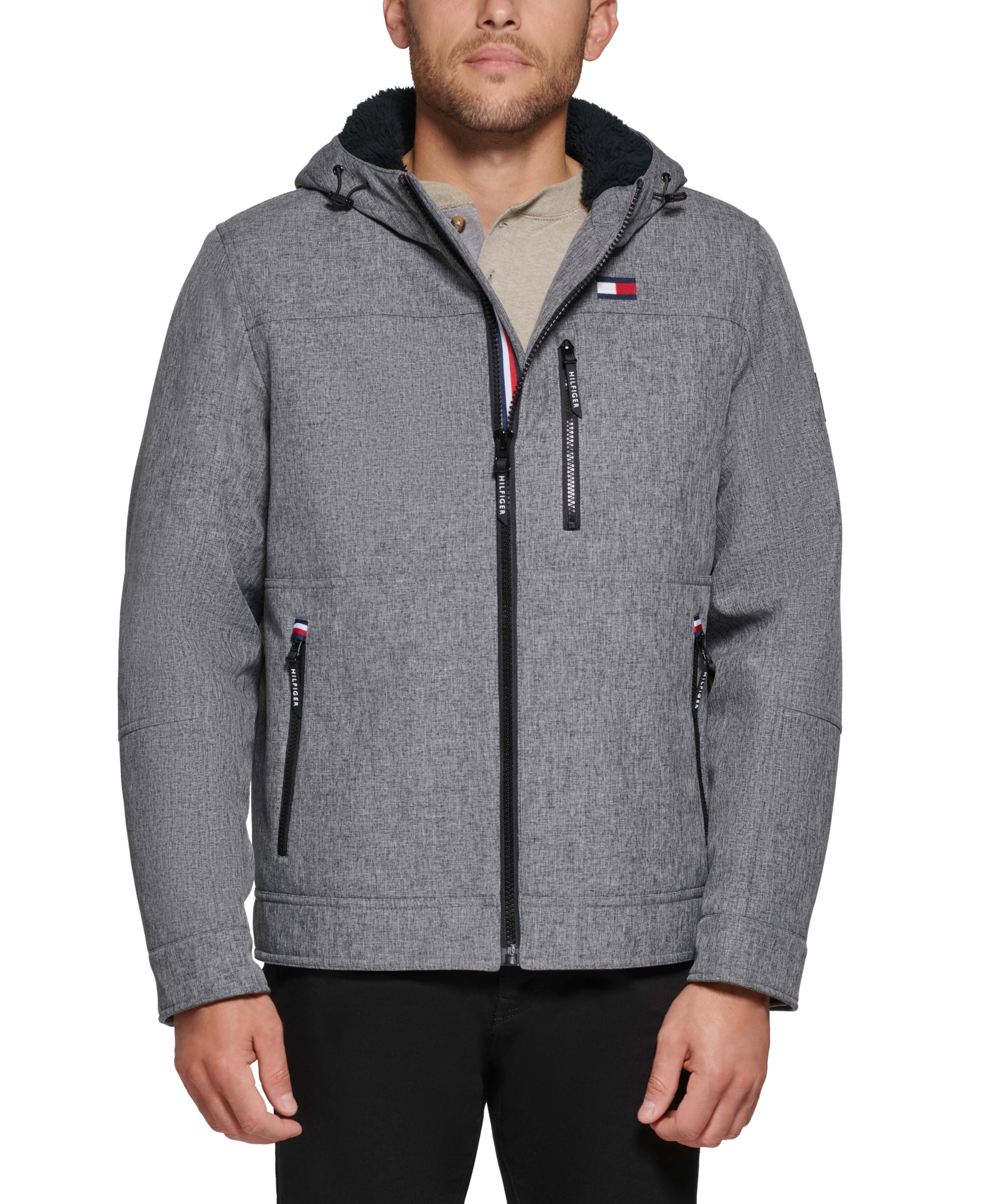 Tommy Hilfiger Men's Sherpa-Lined Softshell Hooded Jacket - Heathery Gray