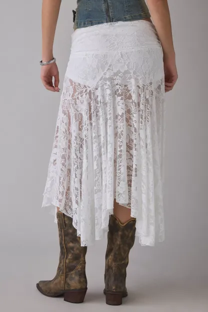Kimchi Blue Jessica Asymmetric Low-Rise Midi Skirt - White