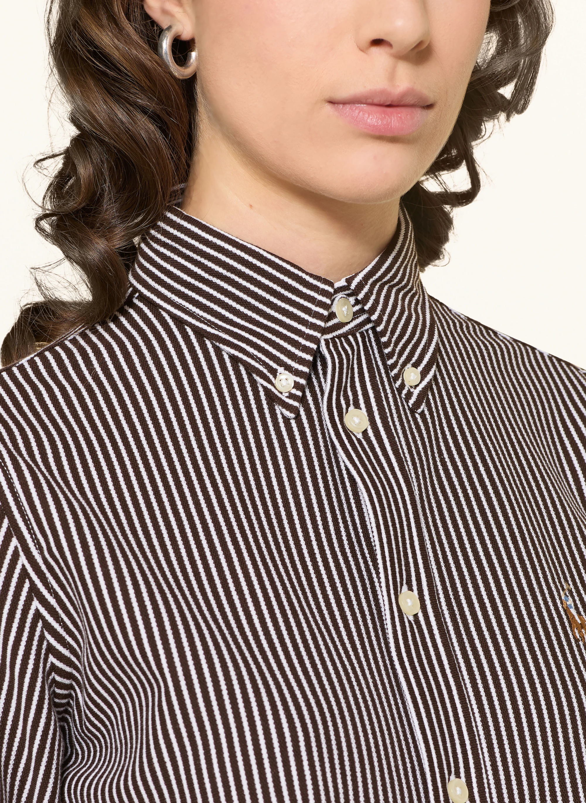 POLO RALPH LAUREN Hemdbluse aus Piqué – DUNKELBRAUN / WEISS