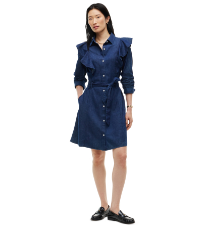Tommy Hilfiger Women's Denim Volant Polo Collar Dress - Rinse