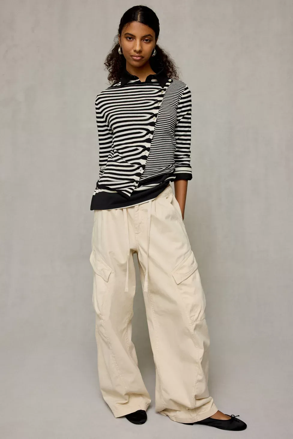BDG Sutton Slanted Asymmetric Button Cardigan - Ivory Combo