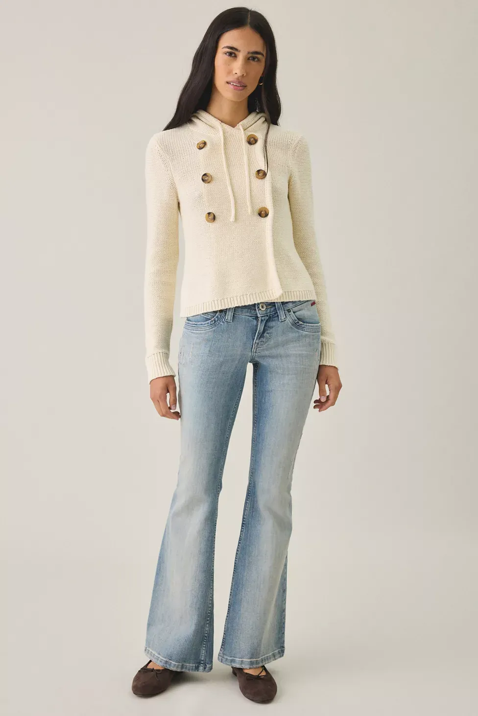 BDG Off Campus Double Breasted Hooded Cardigan - Cream