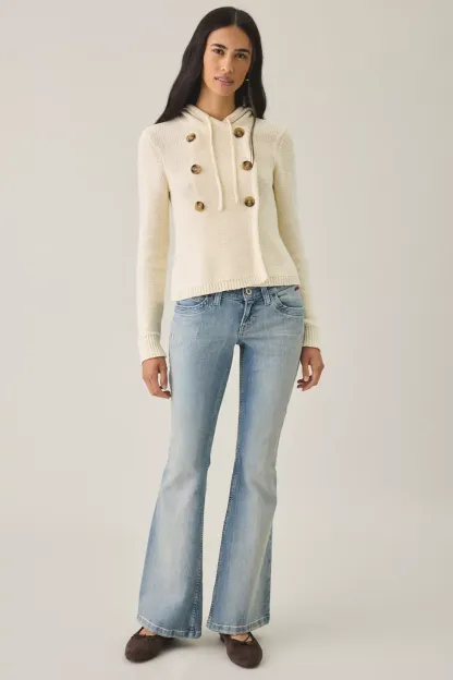 BDG Off Campus Double Breasted Hooded Cardigan - Cream