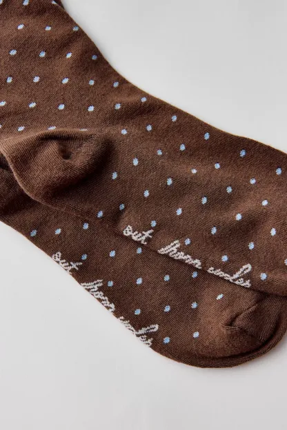 Out From Under Lettuce-Edge Polka Dot Socks - Brown + Blue Polka Dot