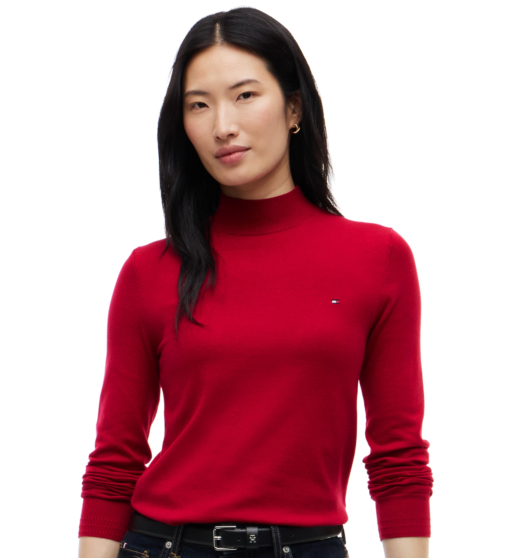 Tommy Hilfiger Women's Mock Neck Long-Sleeve Slim-Fit Sweater - Raspberry Juice