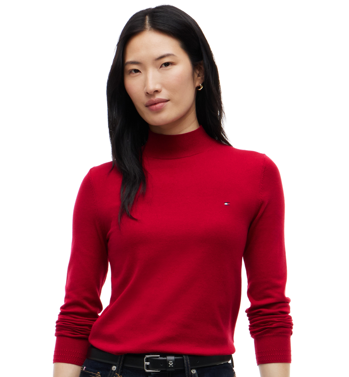 Tommy Hilfiger Women's Mock Neck Long-Sleeve Slim-Fit Sweater - Raspberry Juice