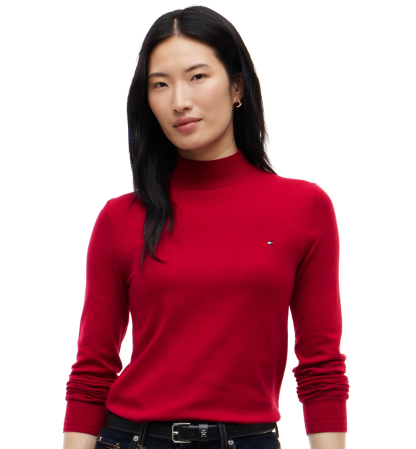 Tommy Hilfiger Women's Mock Neck Long-Sleeve Slim-Fit Sweater - Raspberry Juice