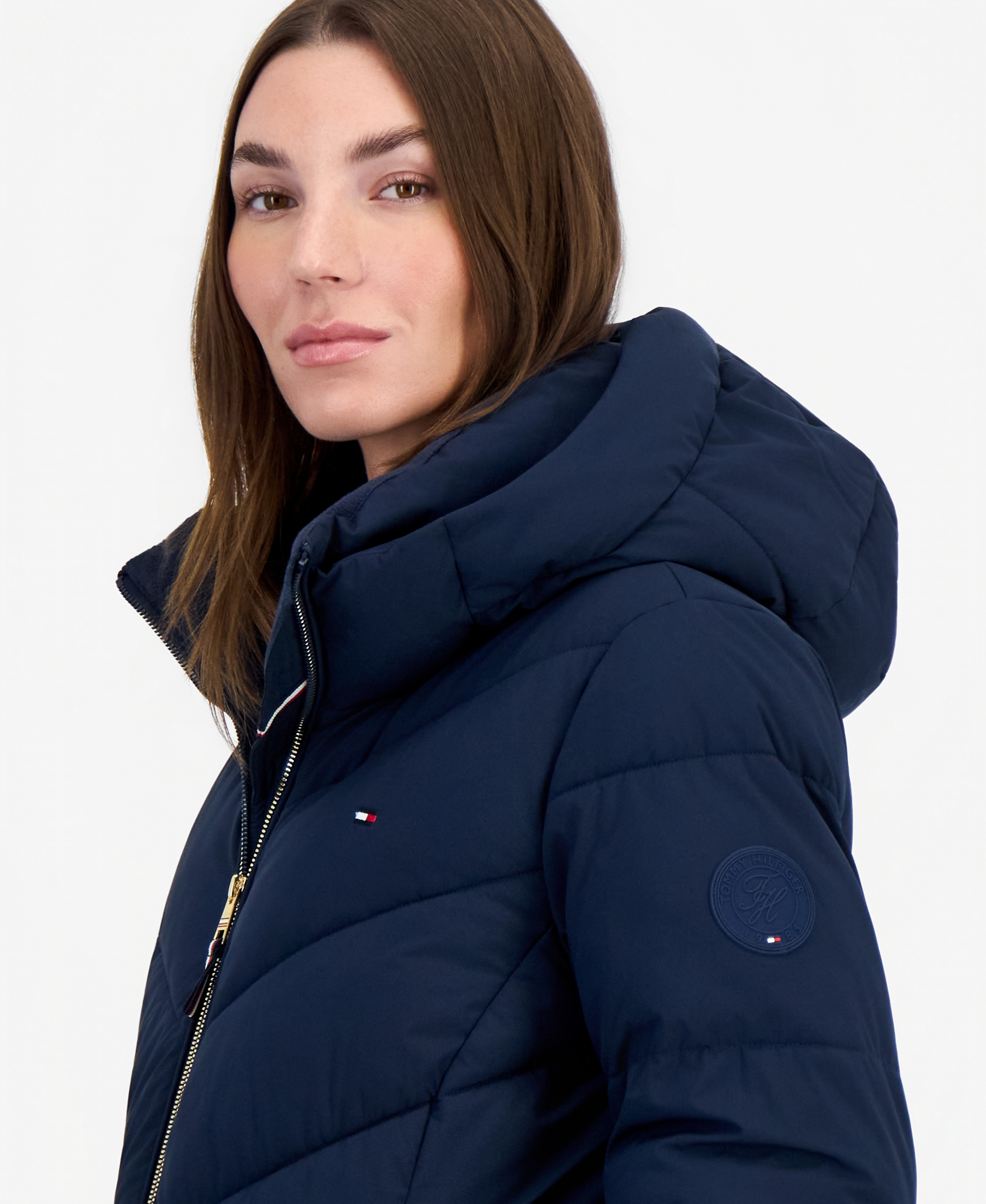 Tommy Hilfiger Women's Chevron-Quilted Puffer Coat - Navy