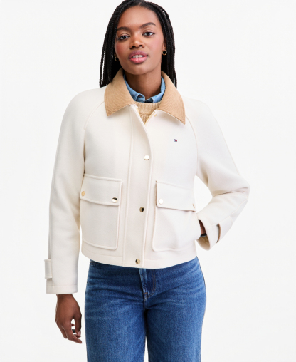 Tommy Hilfiger Women's Corduroy Collar Bomber Jacket - Cream
