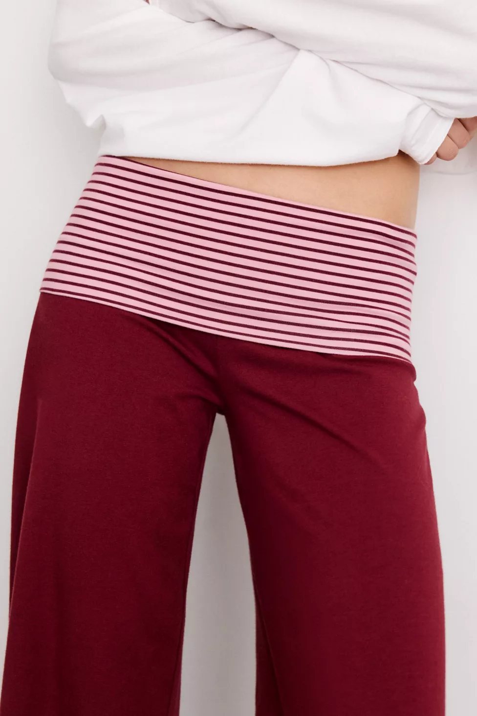 Out From Under Bec Foldover Wide Leg Pants - Maroon