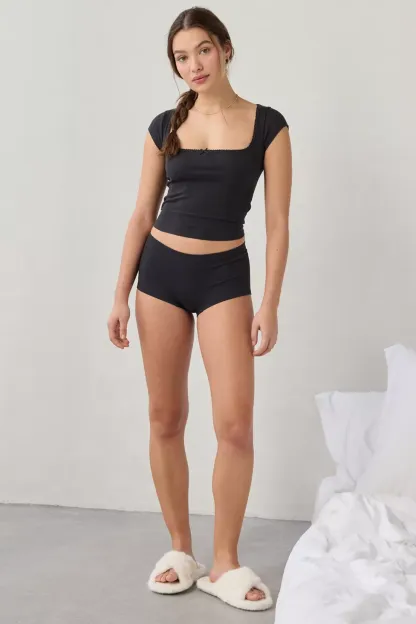 Out From Under Ribbed Seamless Boyshort Underwear - Black