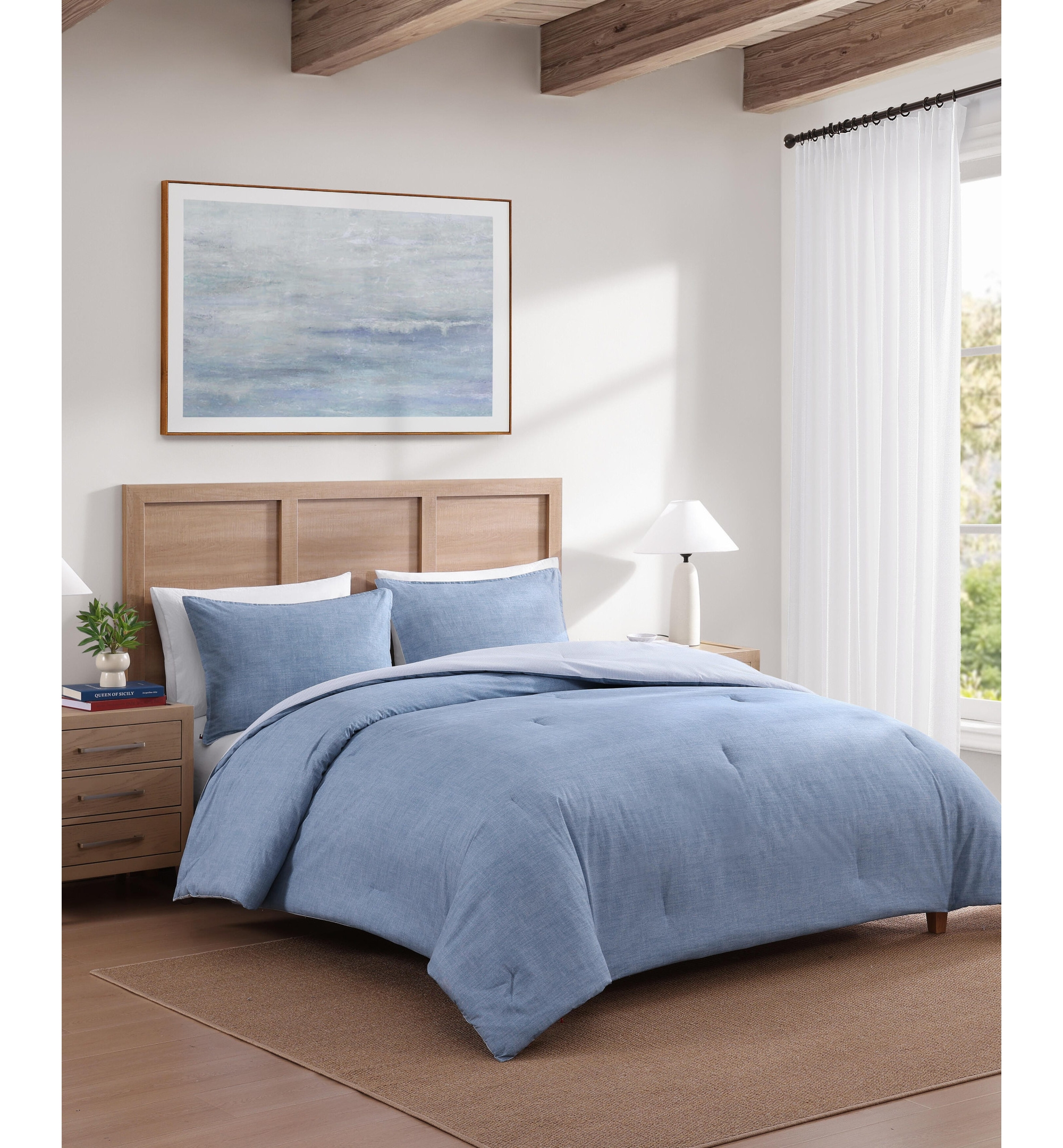 Tommy Hilfiger Classic Texture Cotton Duvet Cover Set - Stonewash Blue