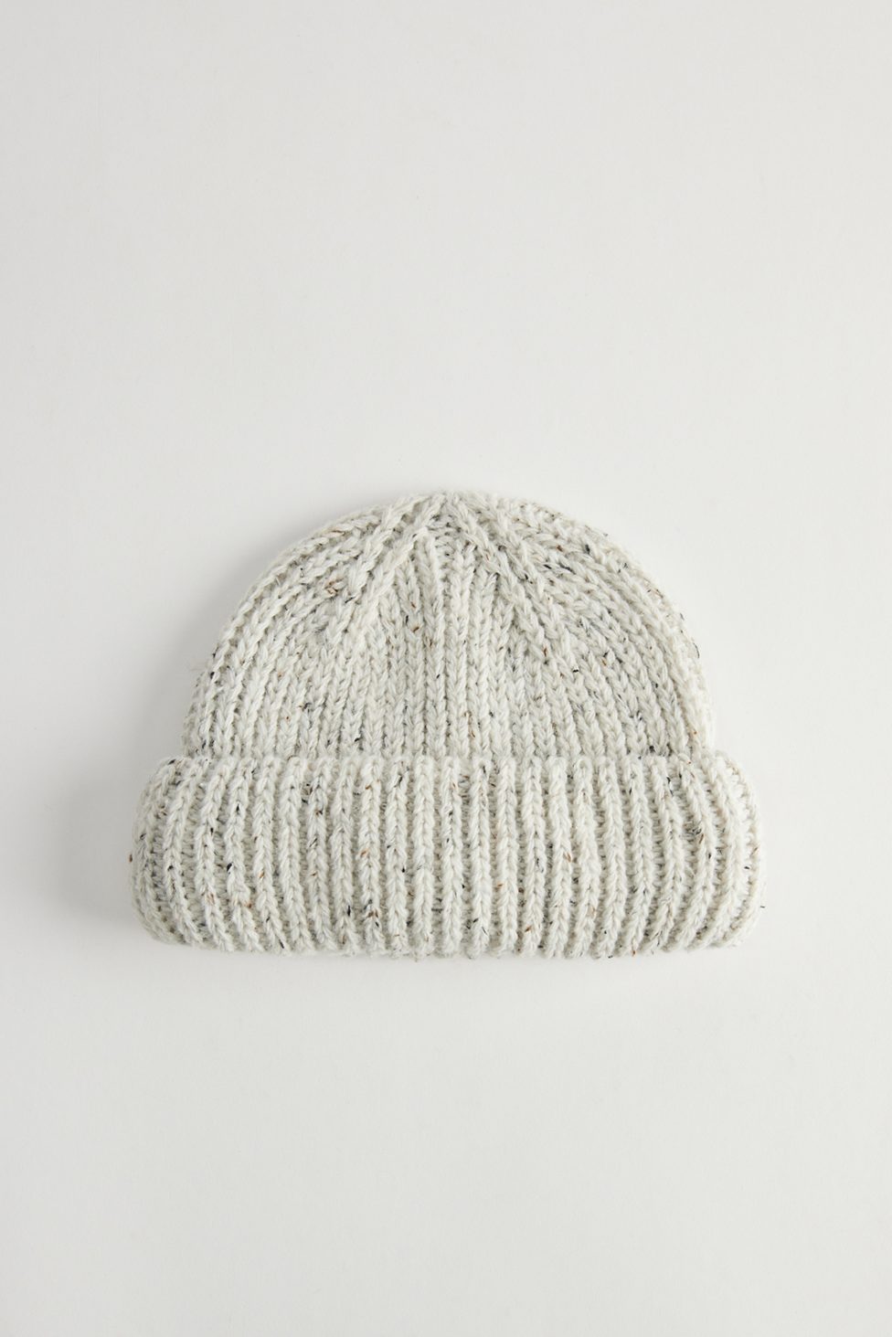 Marled Wool-Blend Short Roll Ribbed Knit Beanie - Ivory