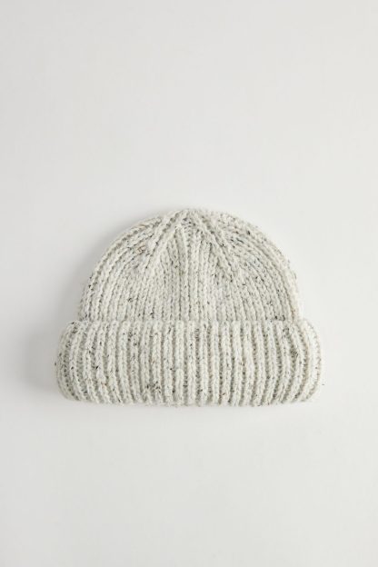 Marled Wool-Blend Short Roll Ribbed Knit Beanie - Ivory