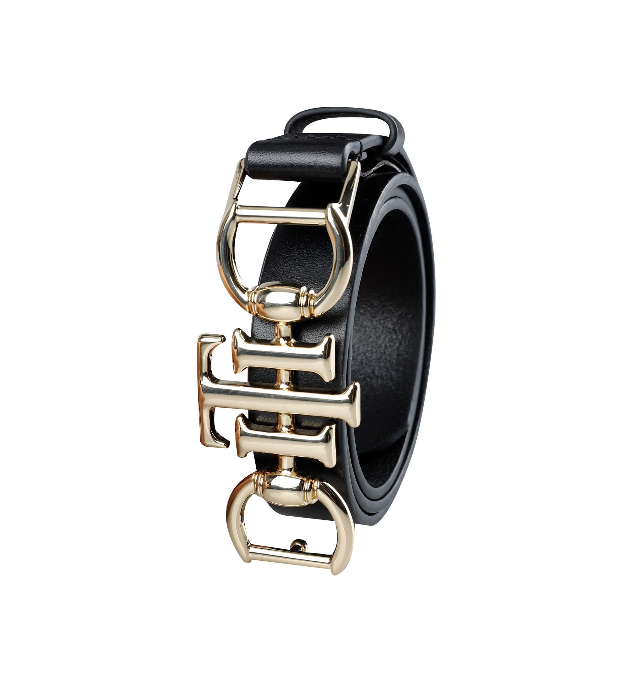 Tommy Hilfiger Women's Skinny Double Ended Horsebit Buckle Dress Casual Belt - Black