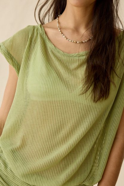 Out From Under Aruba Sheer Mesh Off-Shoulder Romper - Olive
