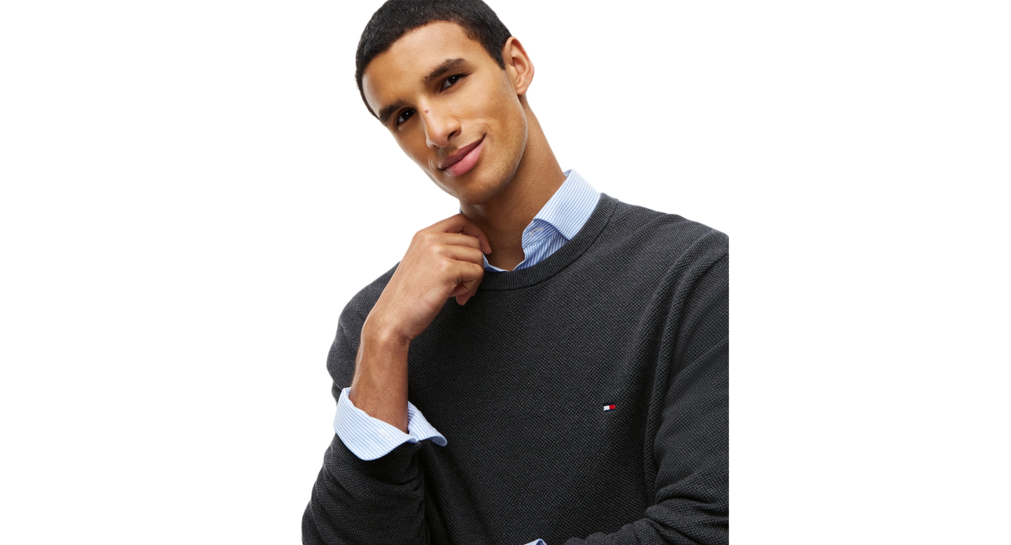 Tommy Hilfiger Men's Essential Texture Cotton Crewneck Sweater - Dark Gray Heather