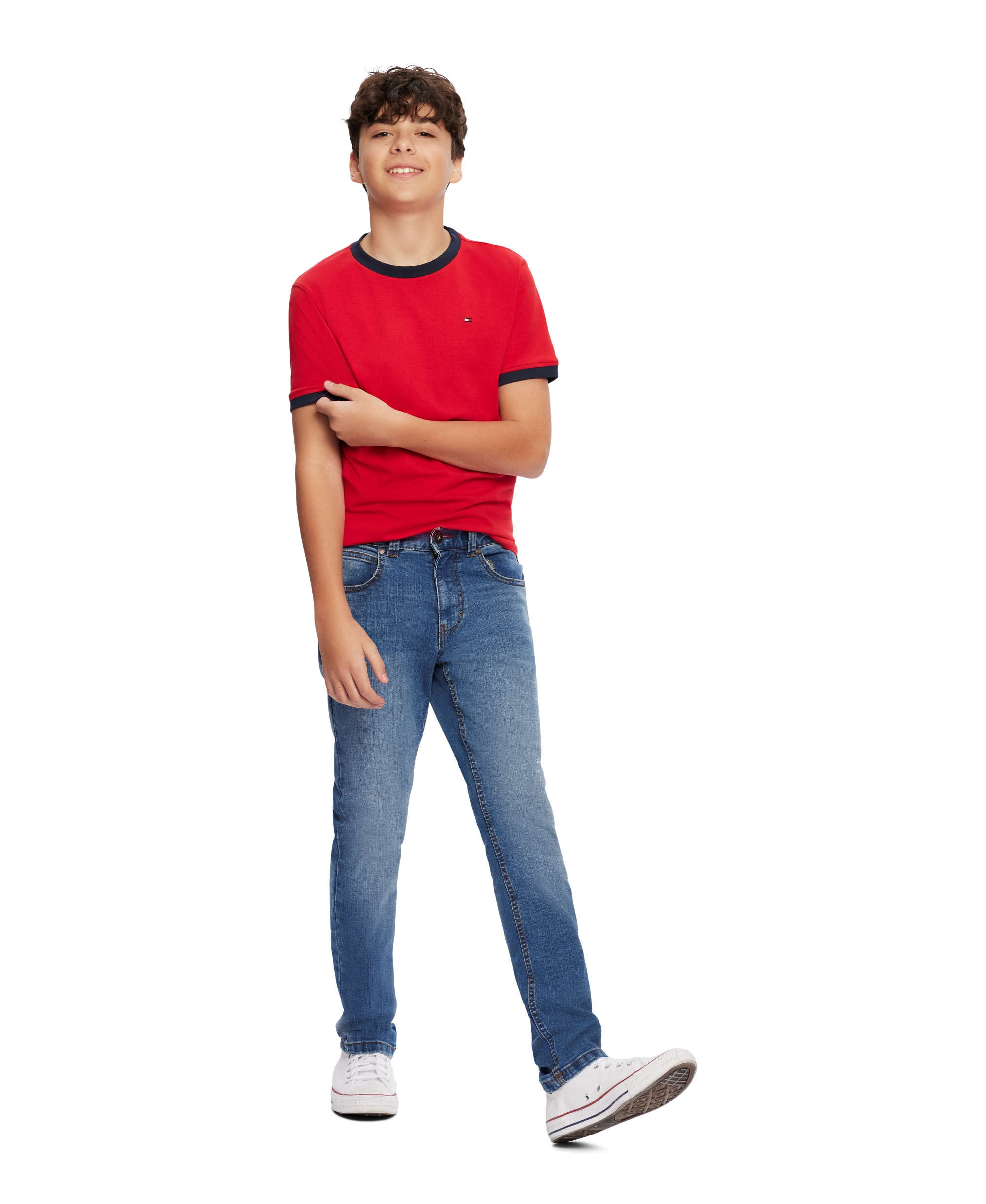 Tommy Hilfiger Boys' 2T-7 Contrast Trim Embroidered Logo Ken T-Shirt - Red