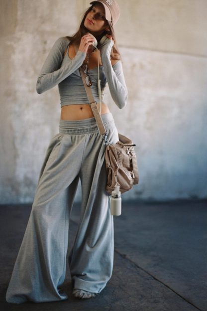 Out From Under Lived In Extreme Wide Leg Sweatpants - Light Grey