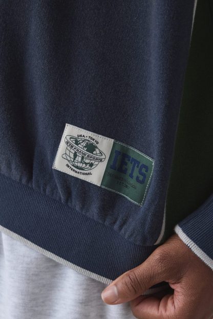 iets frans… Sporty Paneled Crew Neck Sweatshirt - Navy