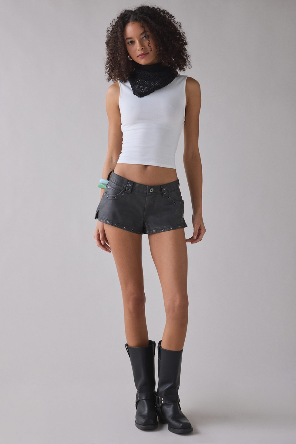 UO Festival Studded Faux Leather Micro Shorts - Black